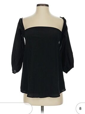 Theory Black Off-Shoulder Peasant Silk Blouse